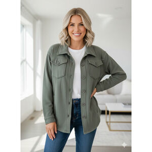 Bagatelle Collection Shacket Women's 1X NWT Shirt Jacket Plus Size Olive Green